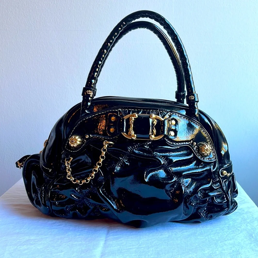 Juicy Couture ruched patent leather gold hardware shoulder bag